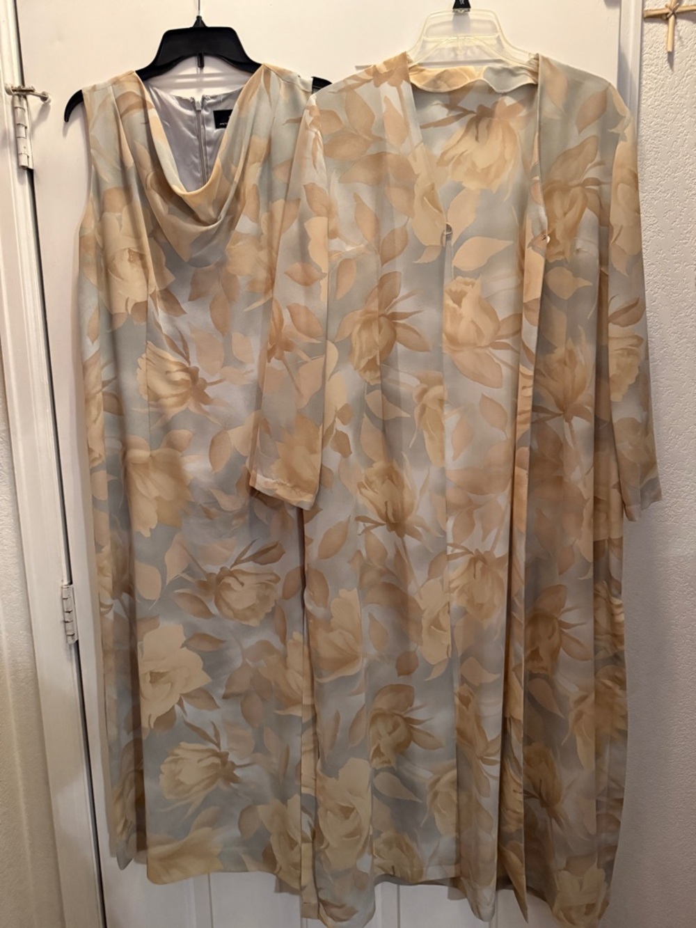 Sleeveless Floral Cowl Neck Dress with matching sheer overcoat